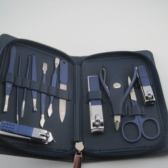 Manicure Pedicure Nail Clipper Set for Men Travel Size with Blue Leather Case - Picture 3 of 5